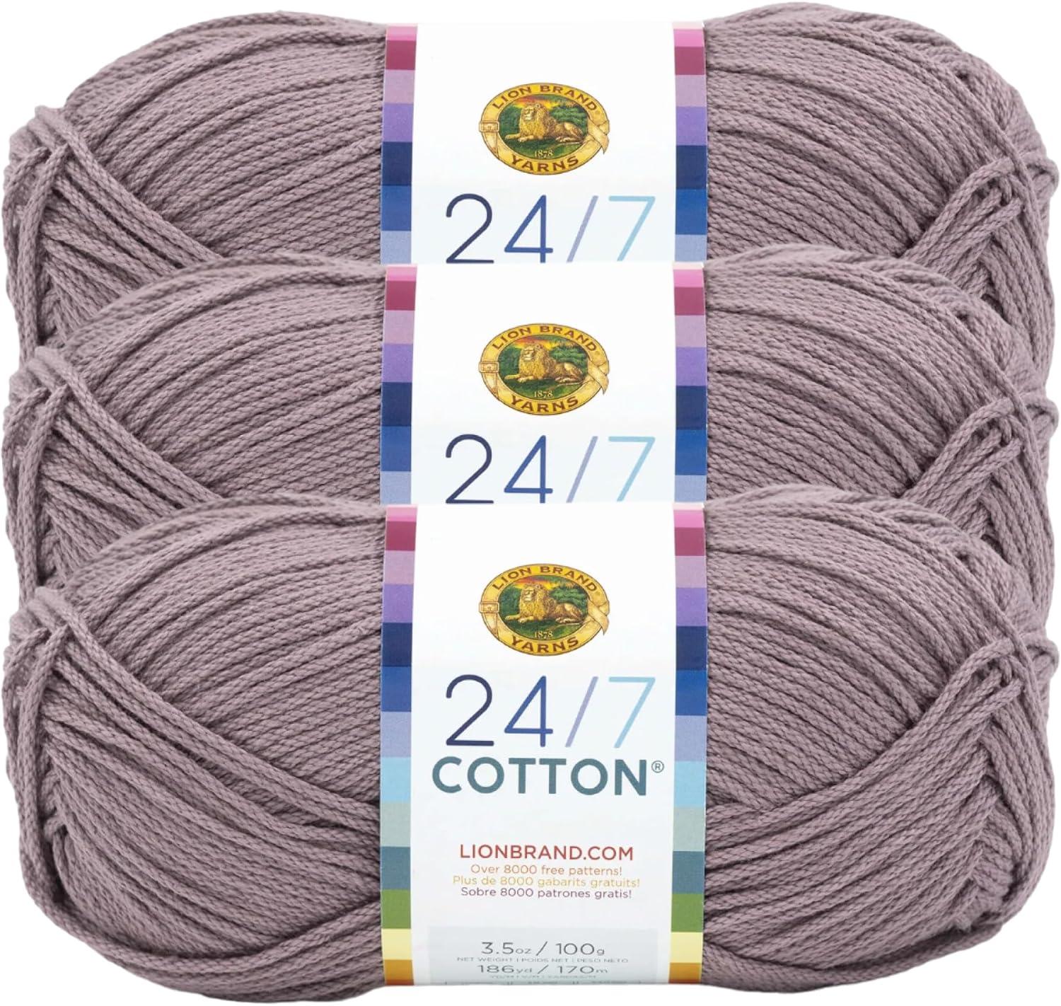 imageLion Brand Yarn Lightweight 247 Cotton Yarn for Knitting Crocheting and Crafts Creamsicle 3 PackVintage Lilac