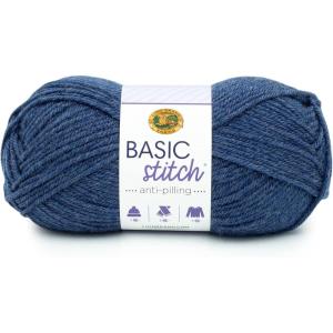 imageLion Brand Yarn Basic Stitch AntiPilling Yarn for Crocheting Knitting and Crafts Peachy 3 PackDeep Denim Heather